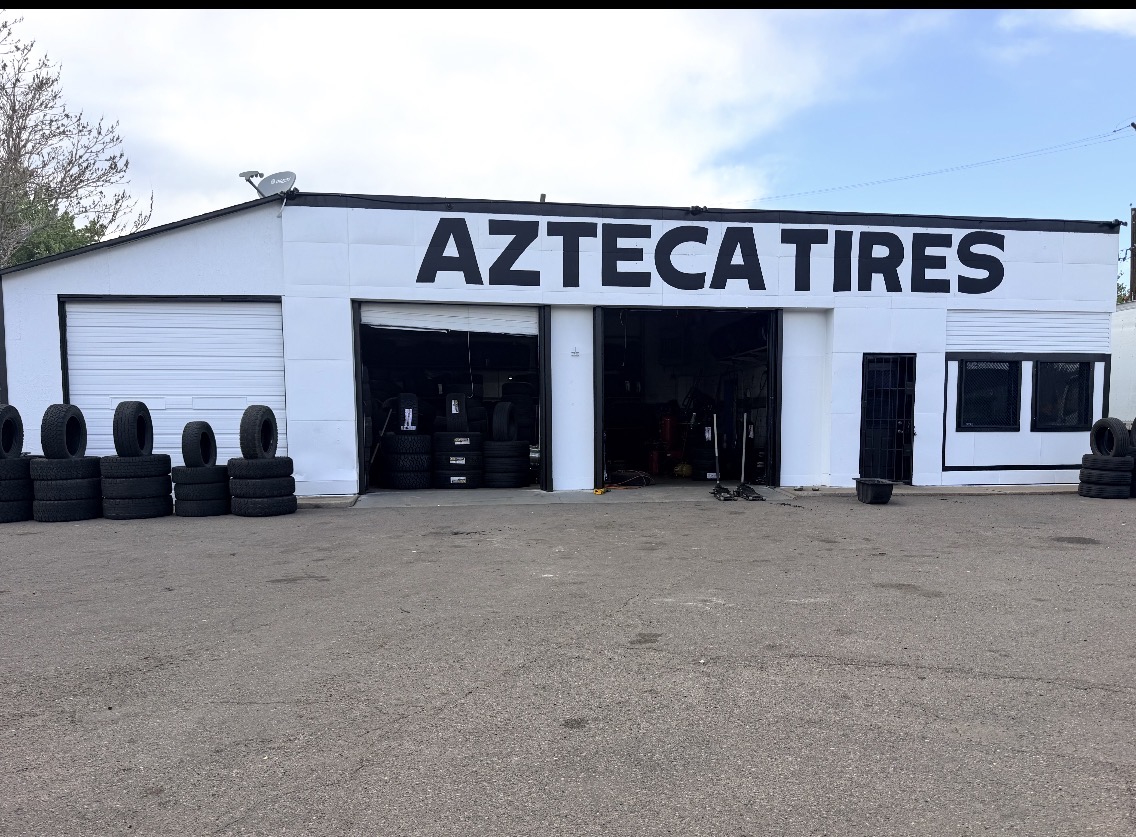 Azteca Tires shop building on Morrison Road in Denver, Colorado